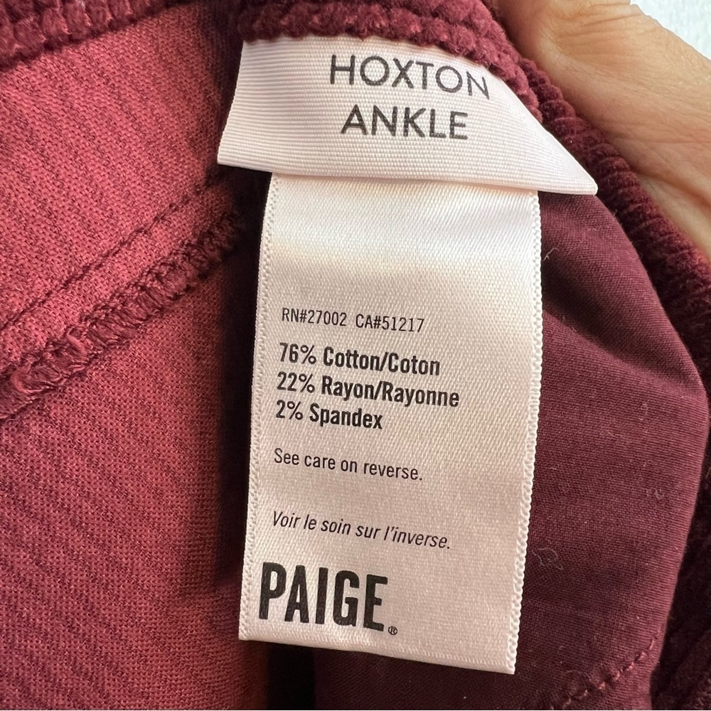 PAIGE Hoxton Ankle Corduroy Skinny Jeans Burgundy Women's Size 32 Office - Picture 8 of 11